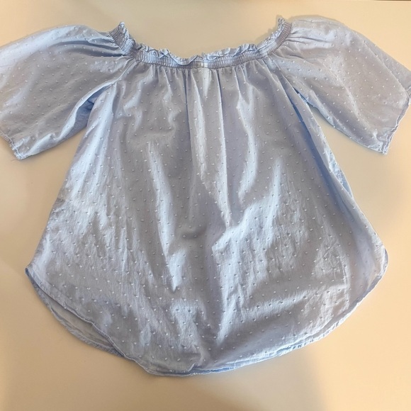 H&M Light Blue Off-Shoulder Women's Cotton Top textured Dot Design Size 6 - Picture 5 of 6